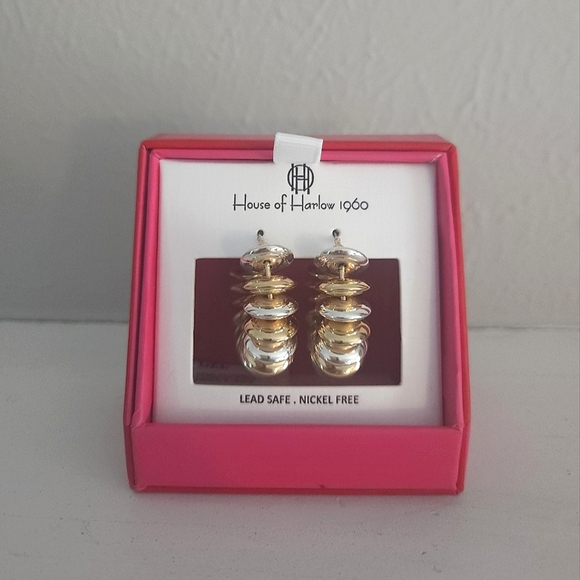 NWT House Of Harlow 1960 Two Tone Chunky Hoop Earrings - Picture 1 of 2